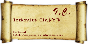 Iczkovits Cirjék névjegykártya